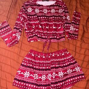 SHEIN Red and White Holiday Pajama Set
